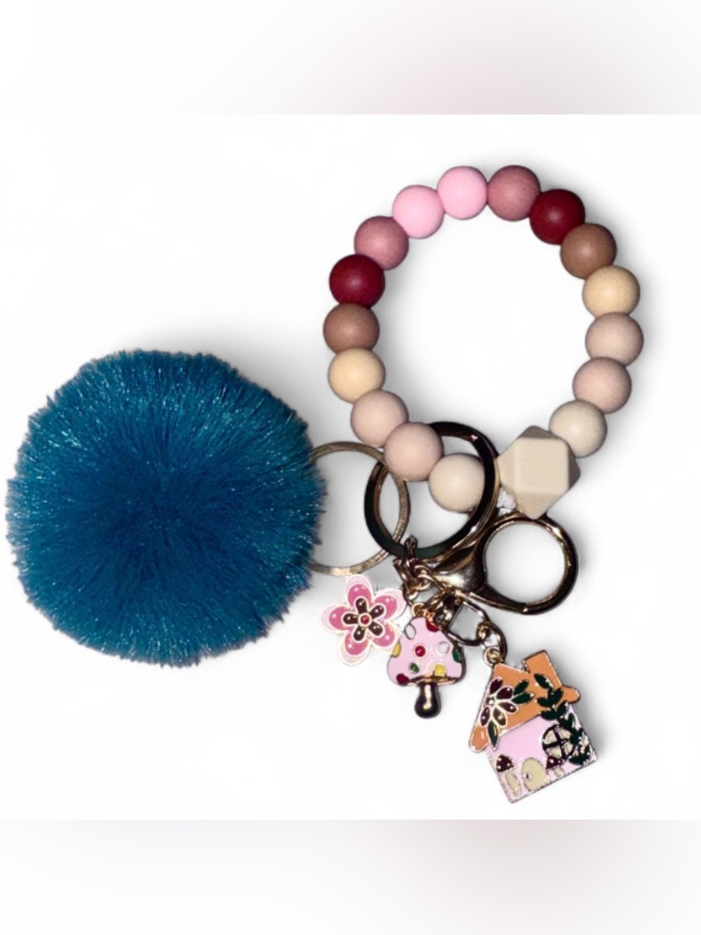 Silicone Beaded Keychain Wristlet Women’s Cute Key Ring Purse Bag Charm NWT